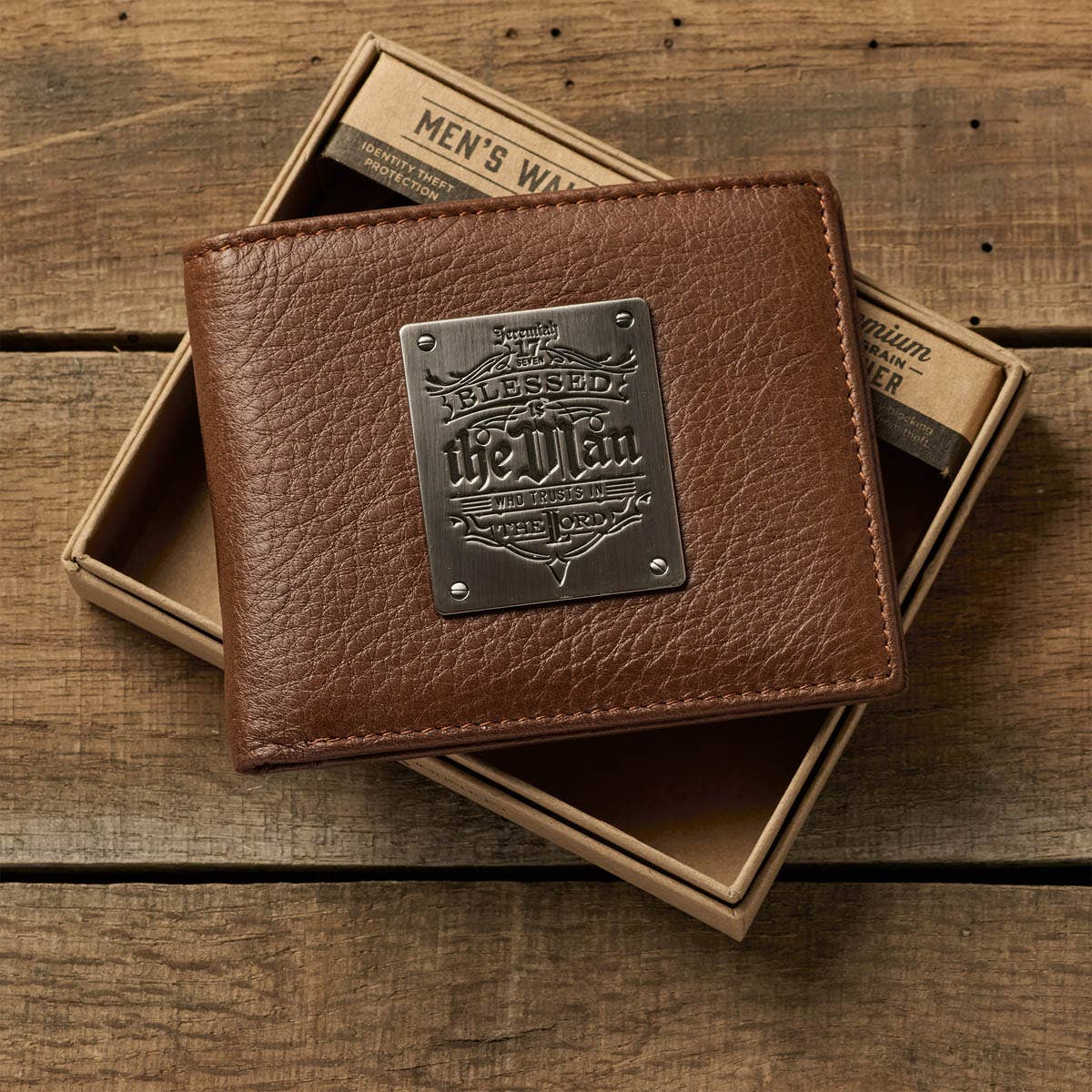 Wallet Leather Brown Blessed is the Man Badge Jer. 17:7