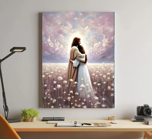 Jesus Embracing Woman-Framed Wall Canvas