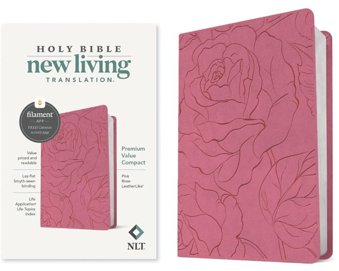 NLT Premium Value Compact Bible, Imitation Leather - Pink Rose