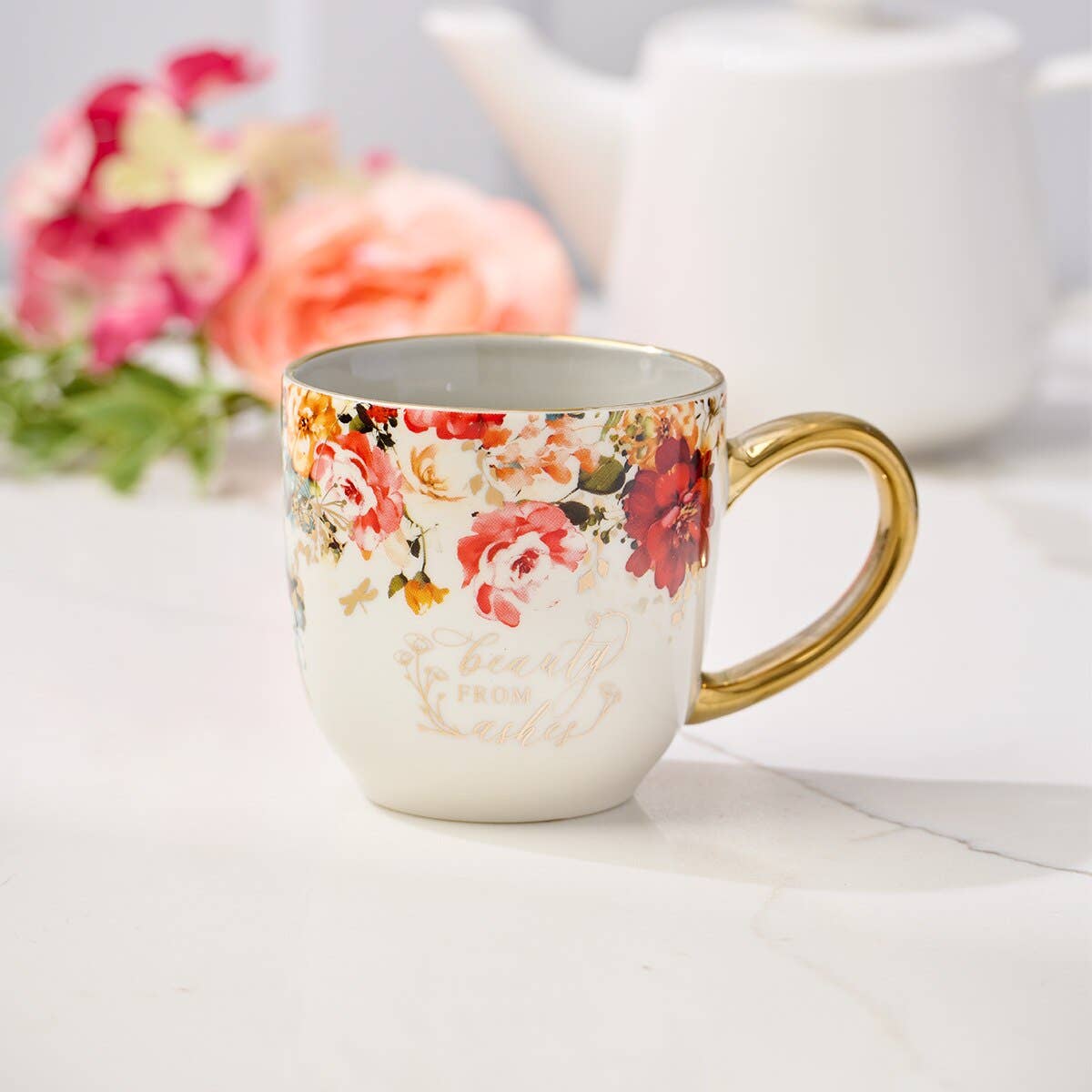 Gray/White Floral Beauty from the Ashes Isa. 61:3 Mug
