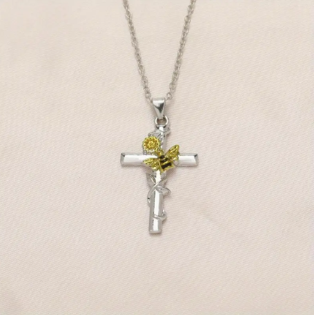 Cross Bee Sunflower Necklace