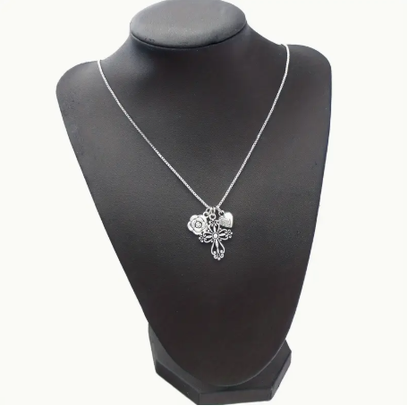 Boho Cross Flower Pendant Necklace-Silver