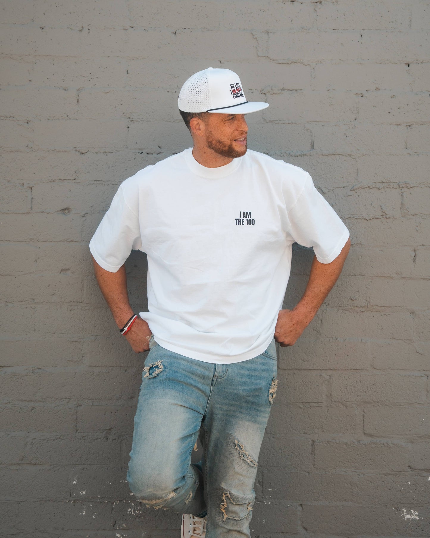 I AM THE 100 White Tee- Heavyweight