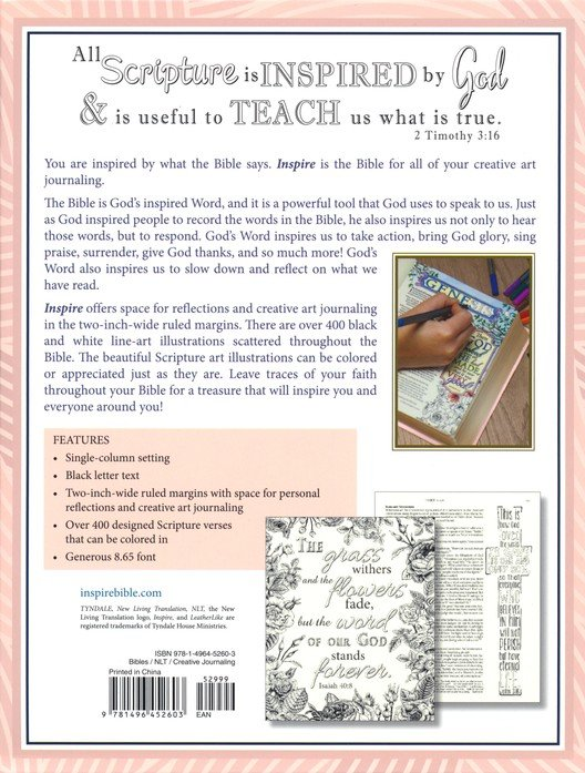 NLT Inspire Bible: The Bible for Coloring & Creative Journaling--Softcover, pink