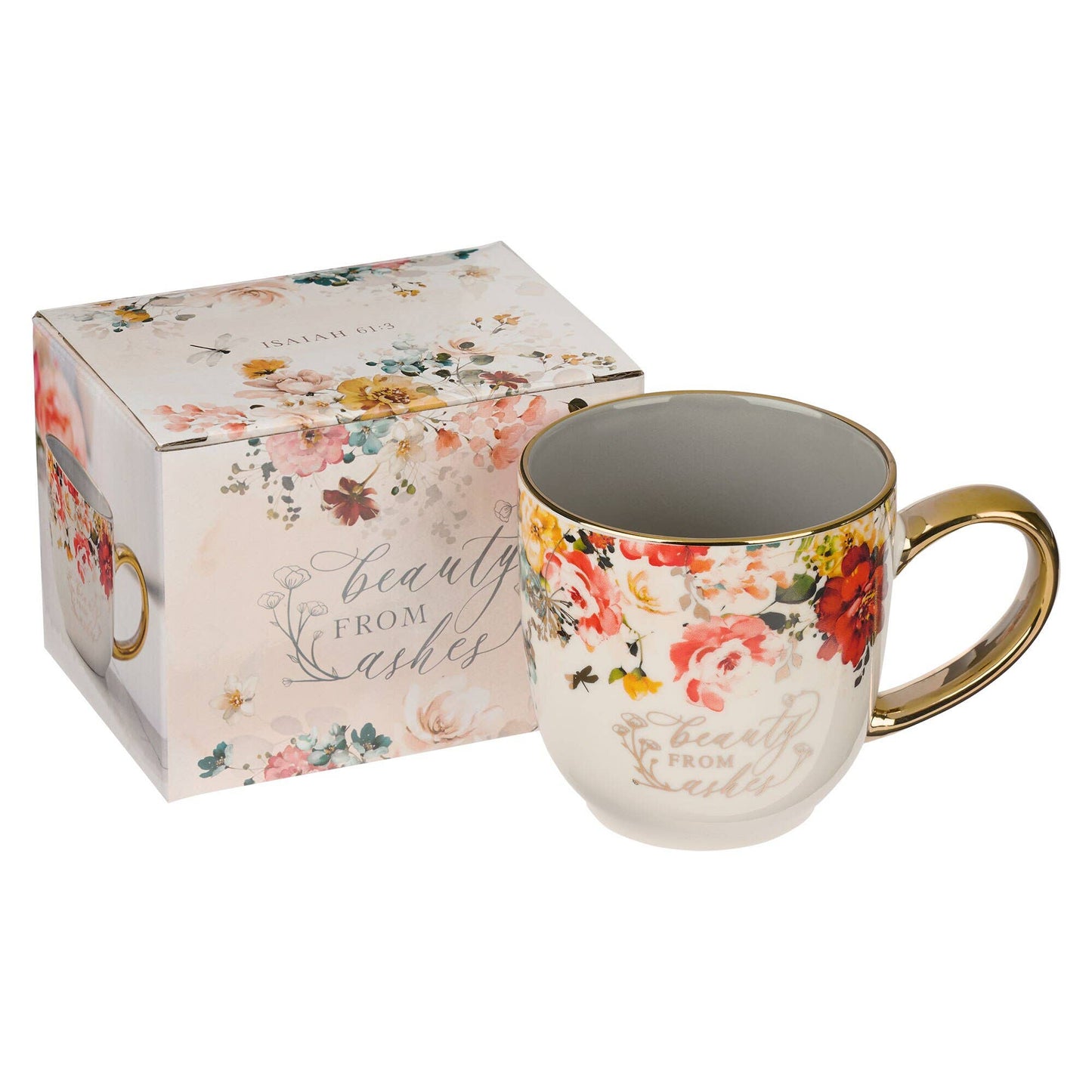 Gray/White Floral Beauty from the Ashes Isa. 61:3 Mug
