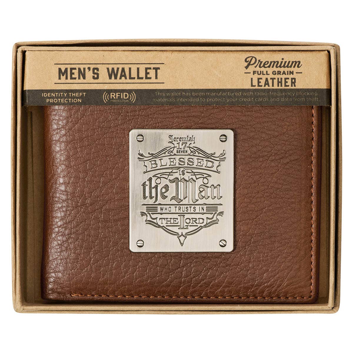 Wallet Leather Brown Blessed is the Man Badge Jer. 17:7