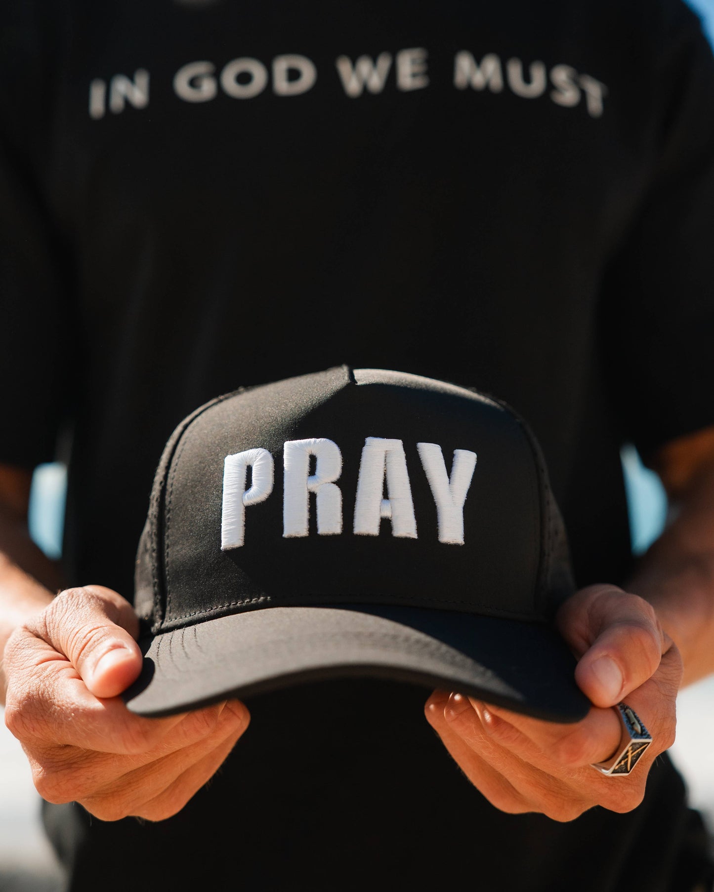 Pray- Black Embroidered Hat