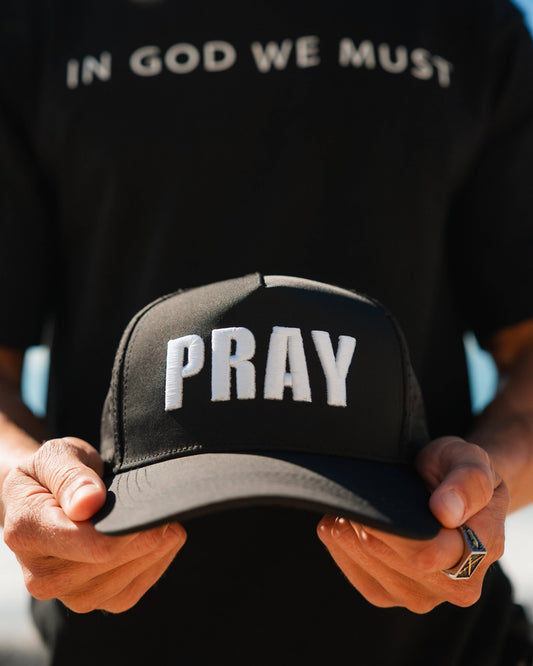 Pray- Black Embroidered Hat