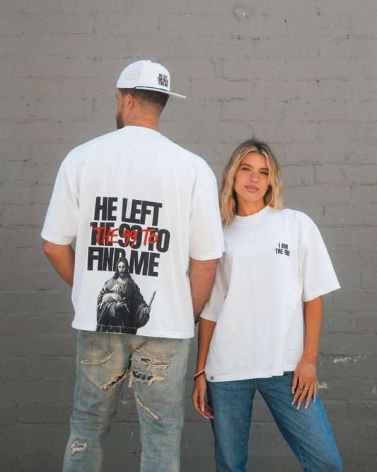 I AM THE 100 White Tee- Heavyweight