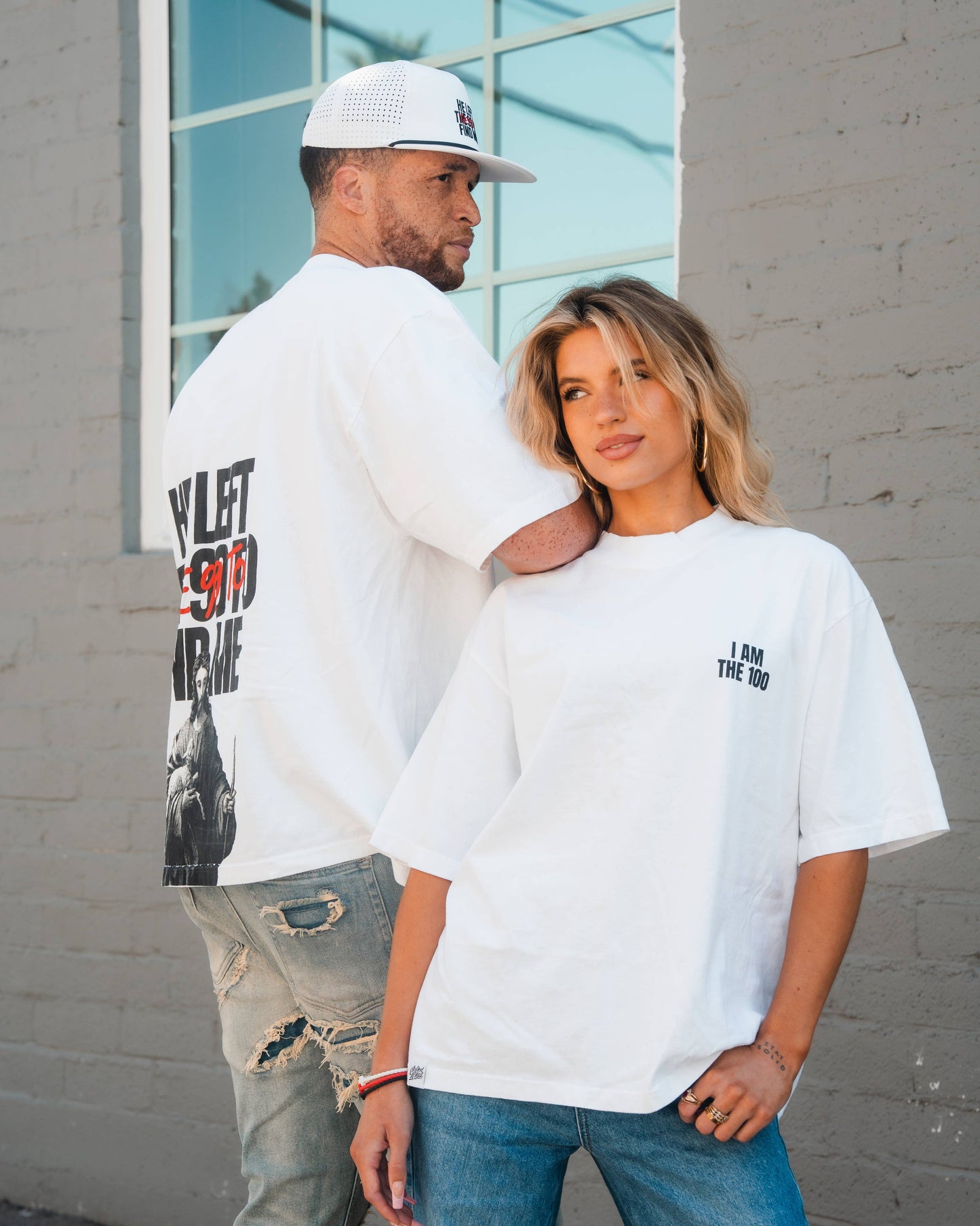 I AM THE 100 White Tee- Heavyweight