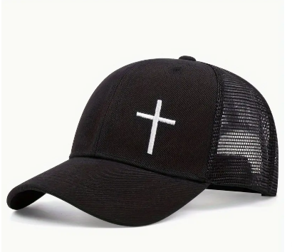 Embroidered Cross Mesh Baseball Cap