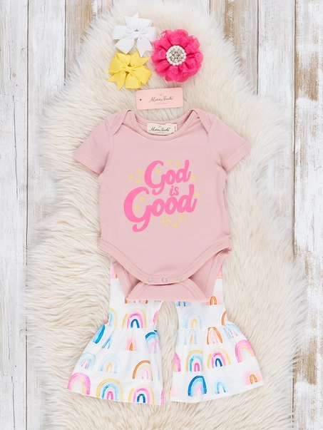 "God Is Good" Rainbow Bell Bottoms Outfit