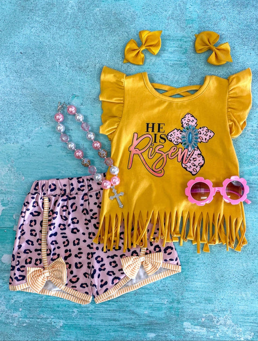 He is Risen Fringed Top & Cheetah Shorts