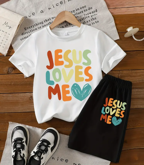 "Jesus Loves Me" Graphic Tee & Shorts Set
