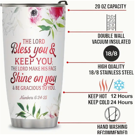 Lord Bless & Keep You Num. 6:24 Ss Tumbler W/Straw