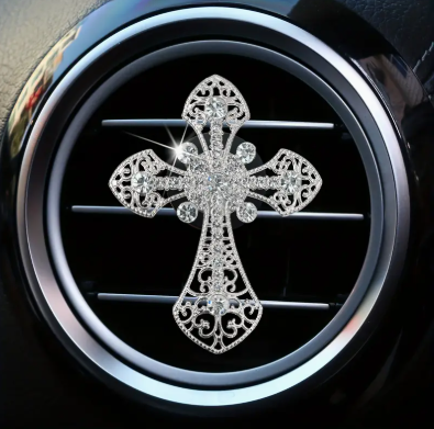Metal Cross Car Air Freshener-Silver