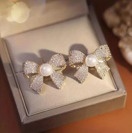 Imitation Pearl Bow Earrings