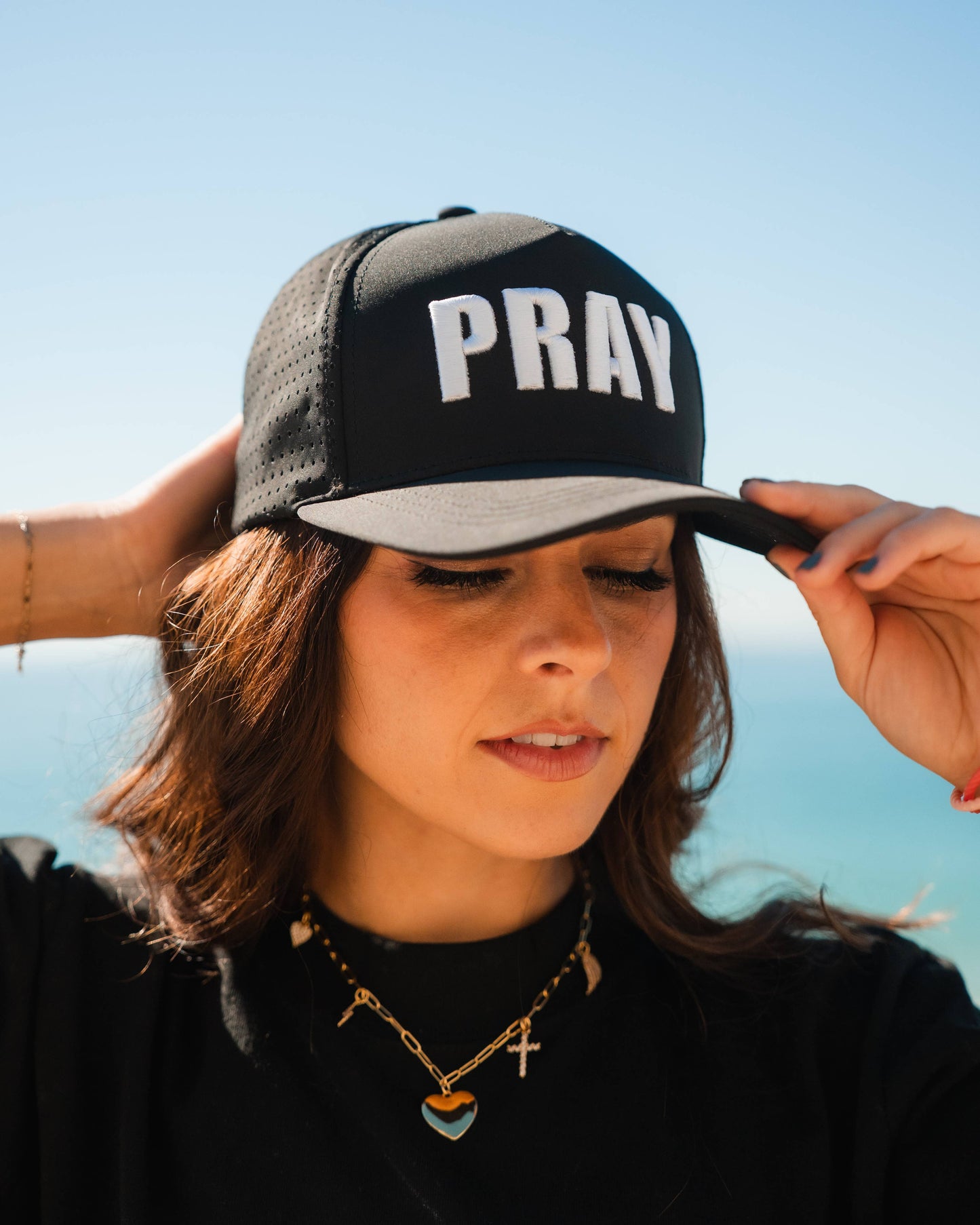 Pray- Black Embroidered Hat