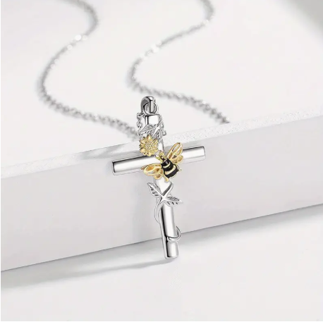 Cross Bee Sunflower Necklace