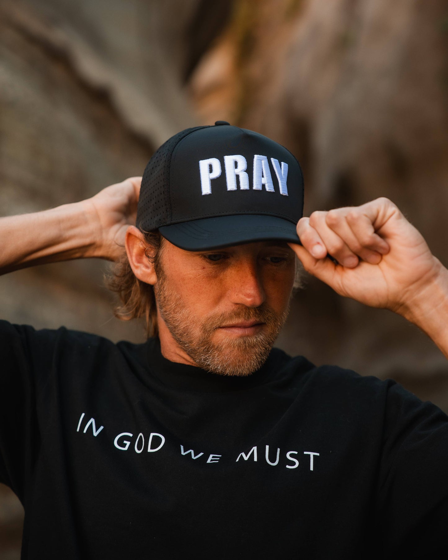Pray- Black Embroidered Hat