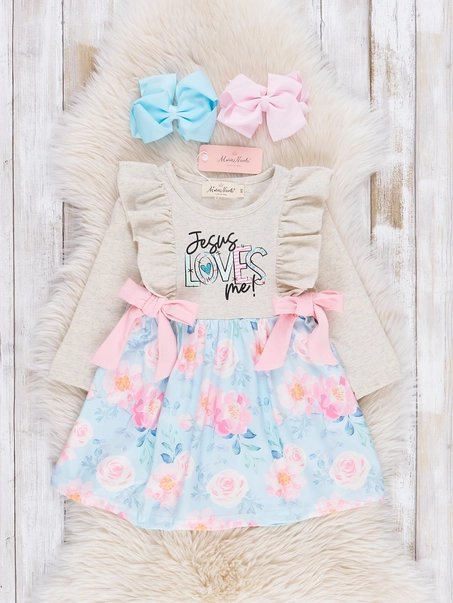 Grey Jesus Loves Me Ruffle Dress