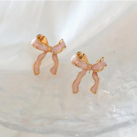 Pink Bow Stud Earrings