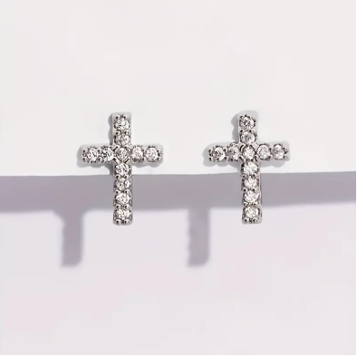 Rhinestone Cross Stud Earrings